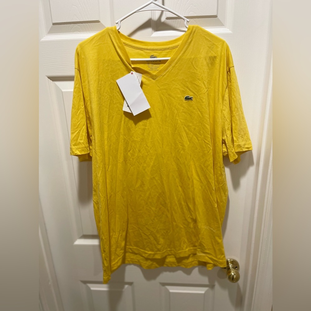 Canary Yellow Lacoste V-Neck T-Shirt. NWT